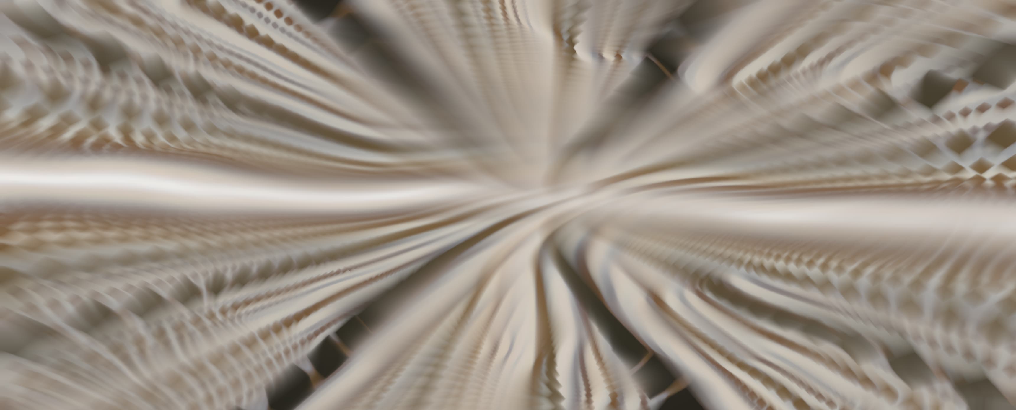 A mesmerizing composition of swirling, undulating forms in creamy beige and white tones, creating hypnotic wave-like patterns that radiate outward. The soft, rippling textures evoke a sense of motion frozen in time, blending organic fluidity with dreamlike abstraction.